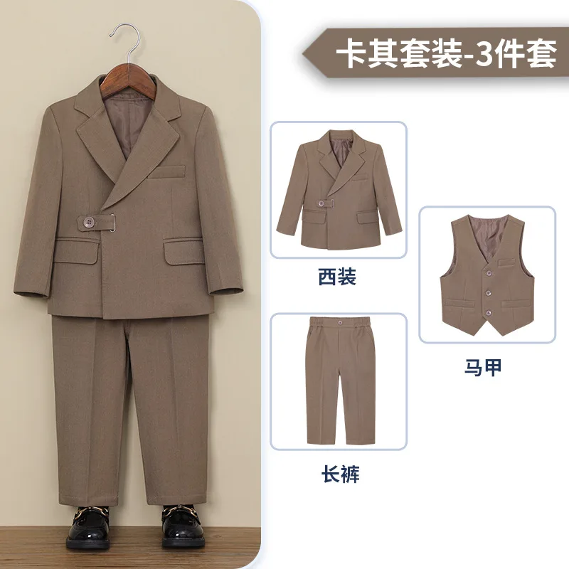 Kids Slim Fit Suit Set For Wedding Children's Piano Host Speech Performance Costume Boys Birthday Photography Blazer Vest Pants