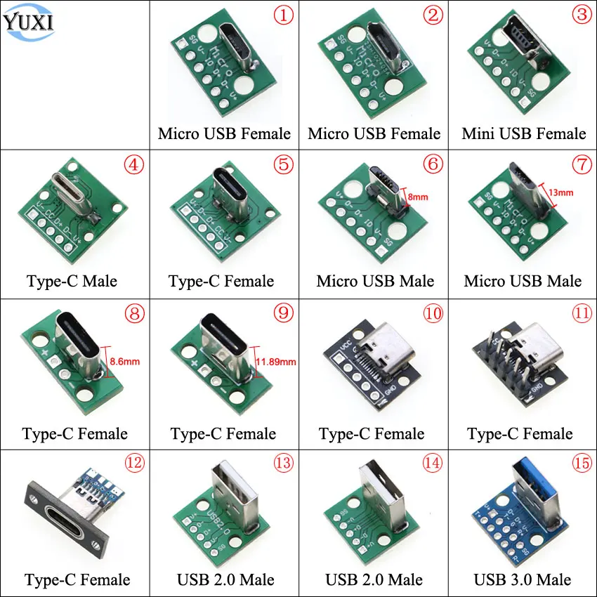 YuXi 1 Piece Micro Mini USB Type-C USB 2.0 3.0 Male Female Connector Data Charging Cable Jack Test Board