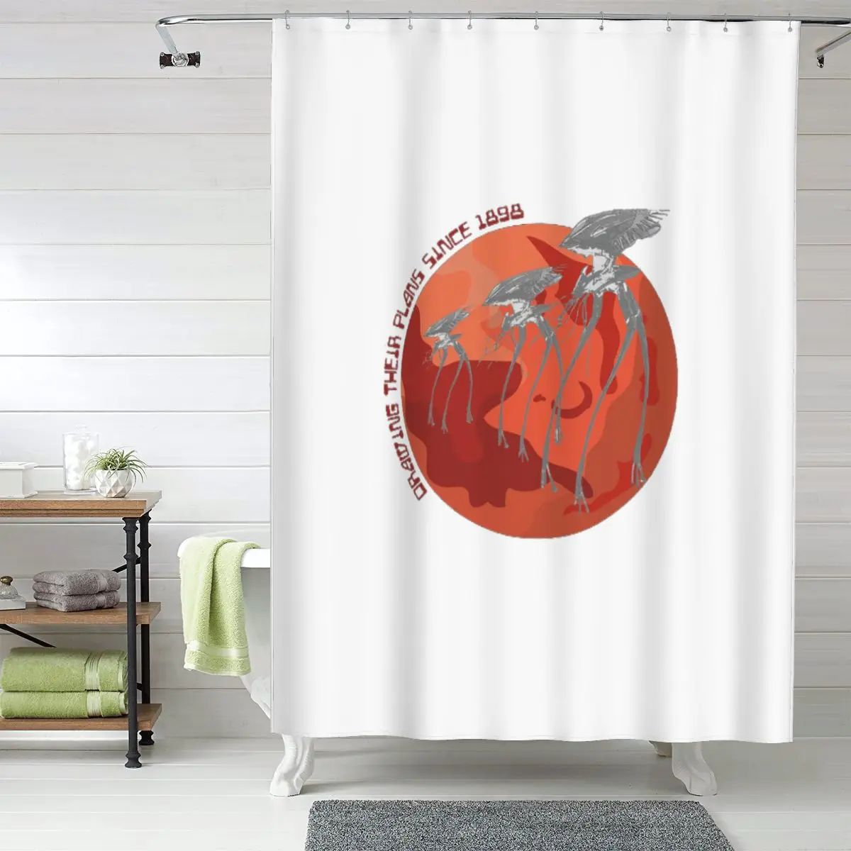 

Занавеска для душа «Война миров» с изображением планов персонажей с 1898 года, полиэстеровая, водонепроницаемая, с крючками