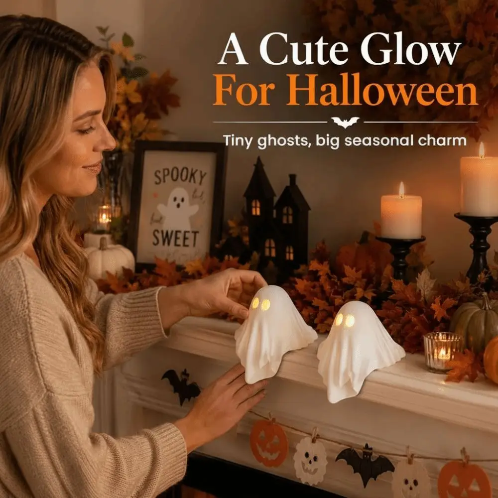 Warm White Ghost Table Decor Button Cell Battery Operated Matte Finish Halloween LED Light Compact Size Lightweight
