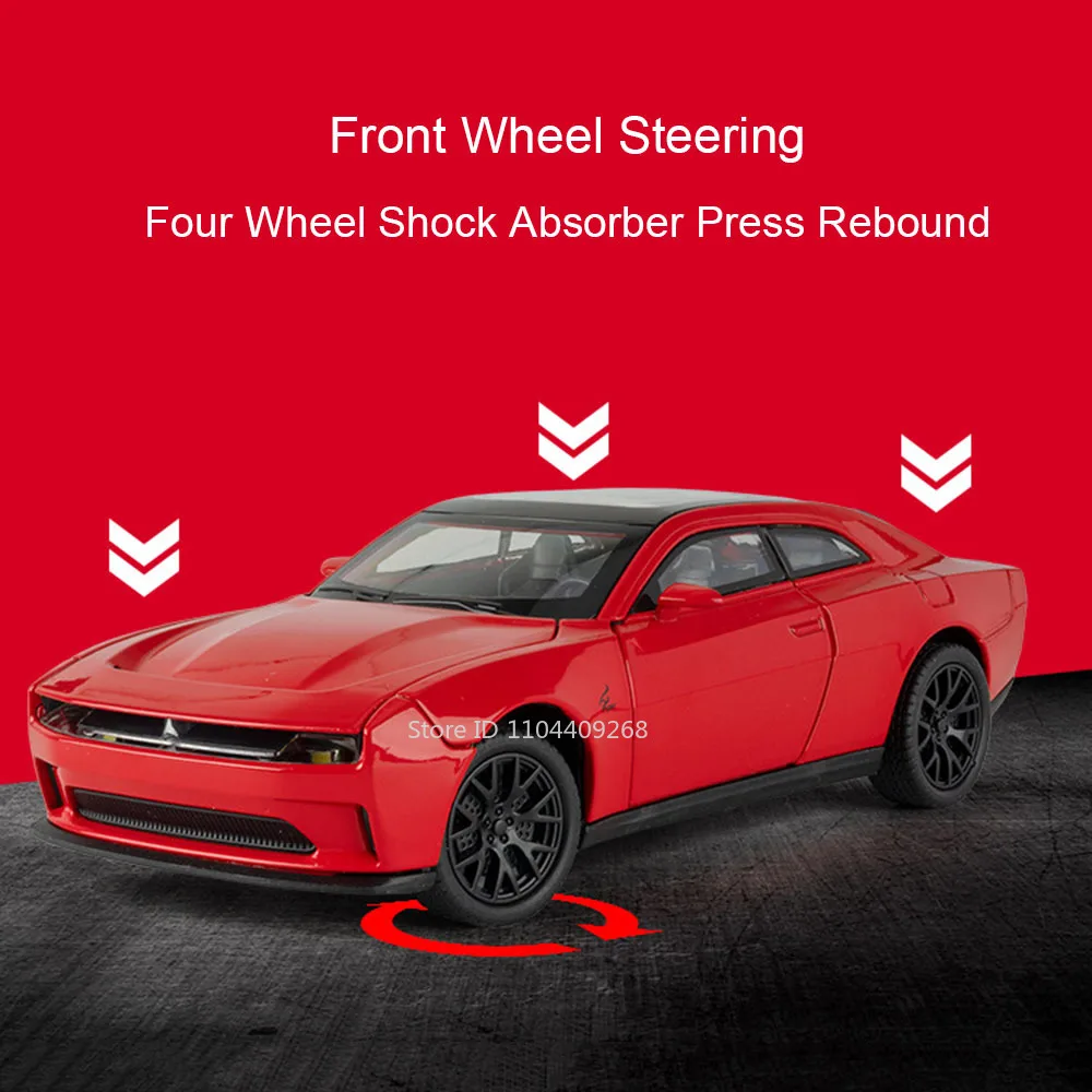 1:32 Challenger SRT Hellcat Polizeiauto Modell Spielzeug Zurückziehen Sound Licht Türen Geöffnete Fahrzeugmodelle für Jungen Sammlung Geschenke