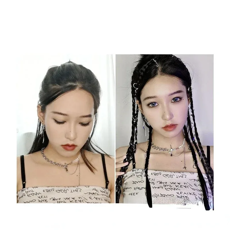2Pcs Braided Hair Extensions Wig with BB Clip Synthetic Clips-on Hair Pieces with Accessories False Hair for Women Use Wholesale