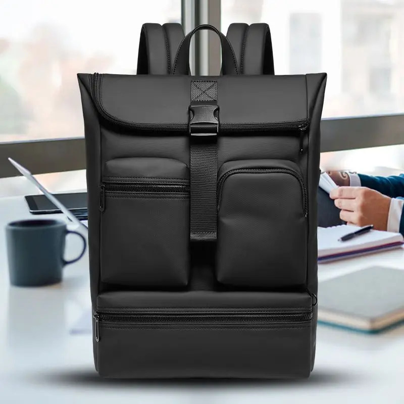 Men Business Laptop Backpack Rolltop Computer Bag for Outdoor Travel Camping Waterproof Outdoor Sports Leisure Daypack Roll Up