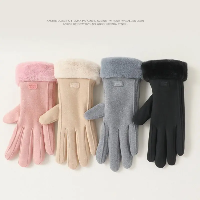 Women Antumn Winter Gloves Warm Fleece Lined Full Finger Touchscreen Gloves Thicken Plush Waterproof Cycling Driving Mittens