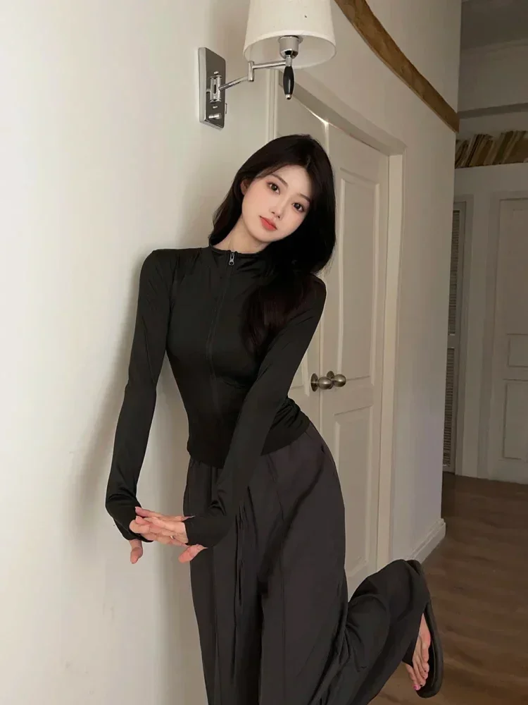 

Sun-proof Clothing Solid Casual Jackets 2024 Women Clothes Long Sleeve Zipper Outwear Y2k Tops Slim Fit Fashion Summer Y2k Coat