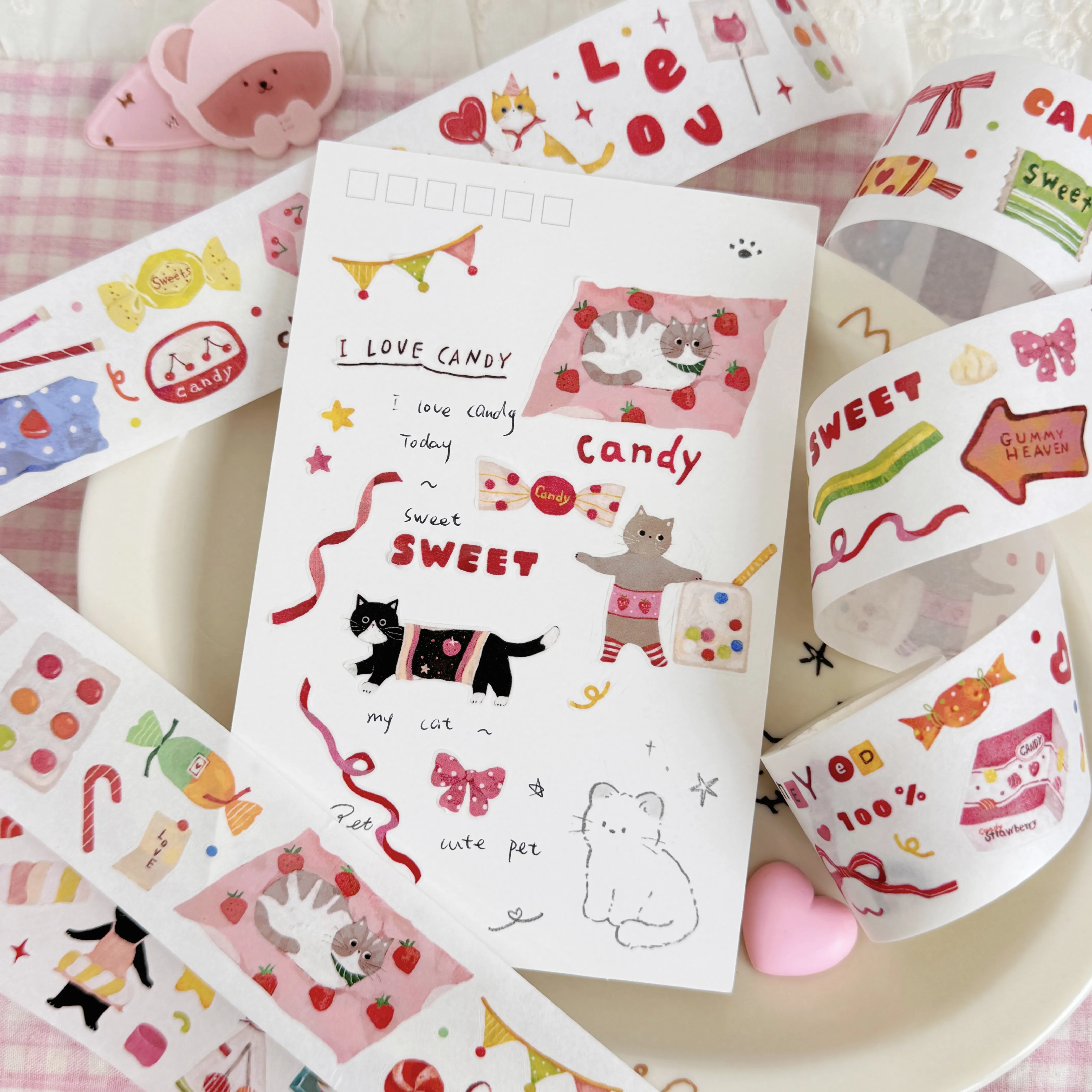 Lacreme Cream Pie Die-Cut Sticker Roll, Washi PET Cute Animal, DIY Journal Scrapbooking Guka Collage