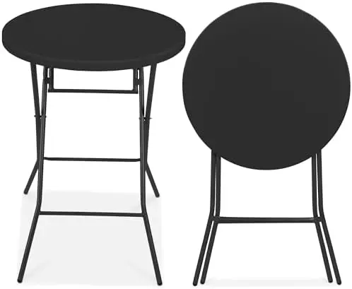 32in Bar Height Folding Table, Round Indoor Outdoor Accessory for Patio, Backyard, Dining Room, Events w/Thick Table