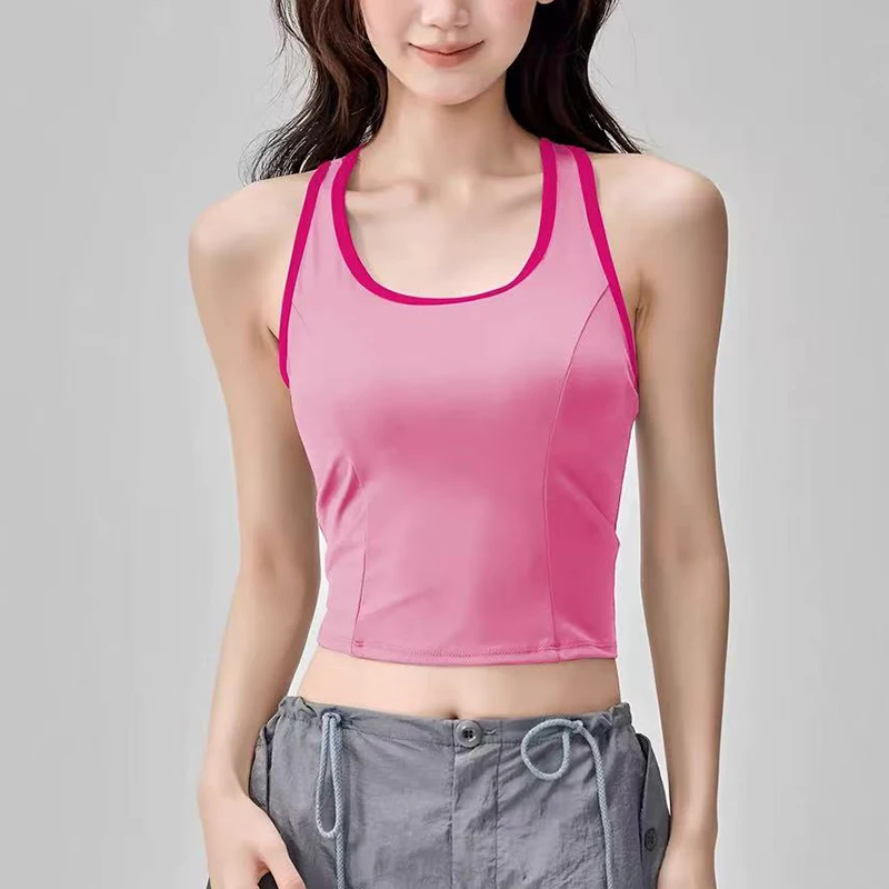 

Женский спортивный жилет для йоги с цветными блоками, амортизирующий I-образный жилет со встроенной чашкой для тренировок и фитнеса для активных женщин