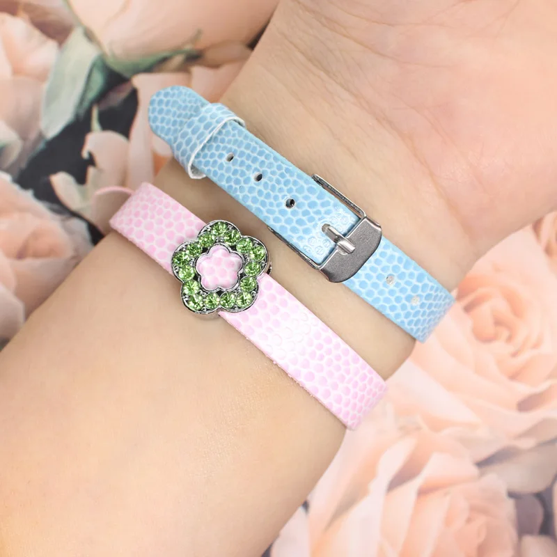 30pc/lot 8MM 10MM Snake Skin PU Leather wristband bracelet 220mm length bangle fit for diy slide charms letters jewelrys making