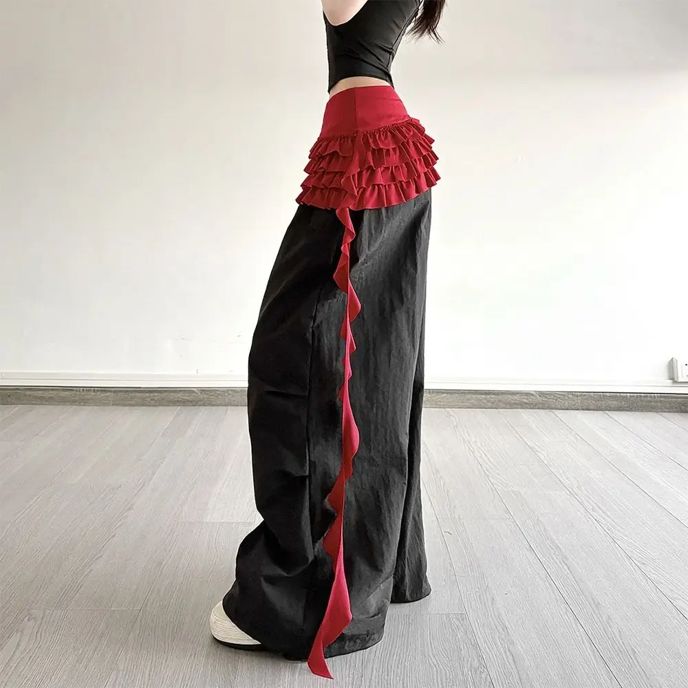 Embroidered Flower Lace Mini Skirt See Through Irregular Lace Up Ruffles Skirt High Waist Y2K Streetwear Butt Curtain