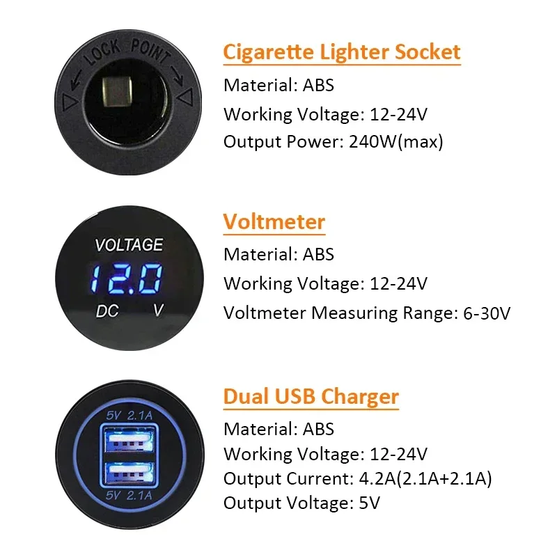 cigarette lighter plug voltage 12-24V Car USB Panel Socket Dual USB Charger with Rocker Switch Car  Cigarette Lighter Digital Voltmeter for Car Boat Truck ATV