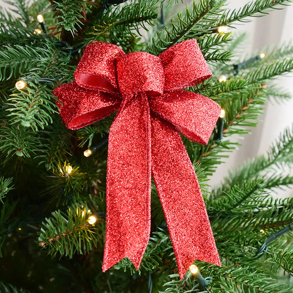 

4Pcs Christmas Bowknot 23cm Cloth Ribbon Decorations for Tree Gift Wrap Door Chair Table Holiday Ornaments