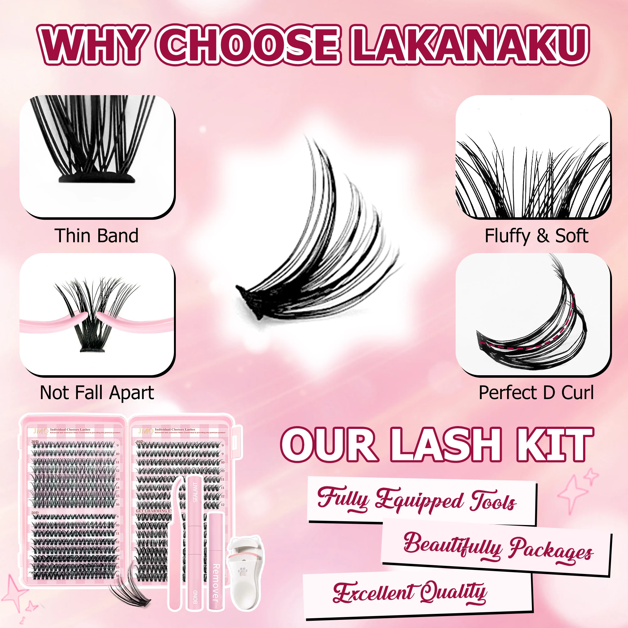 LAKANAKU Cat Eye Cluster Lashes Wispy Effect Long Lasting voluminous False Eyelashes DIY Lash Clusters For Wedding Party Events
