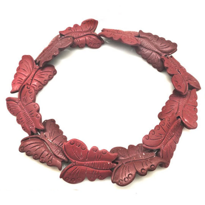 16 inches 30x40mm Red Butterfly Natural Sponge Coral Beads Loose Strand