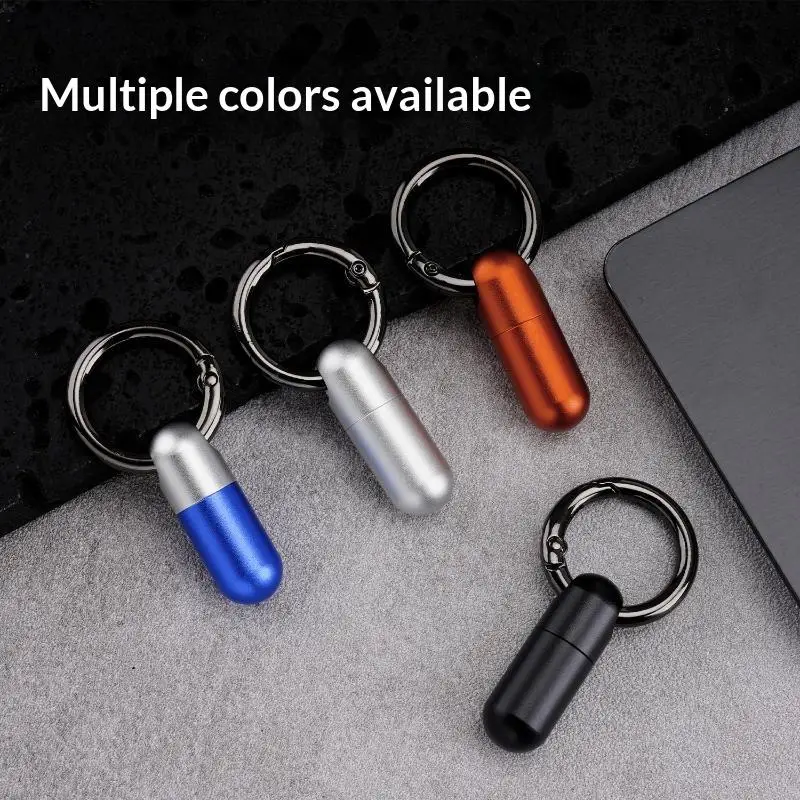 1Pc Aluminum Alloy Waterproof Bunker Portable Small Pill Box Sealed Keyring Mini Carry-on First Aid Pill Bottle.