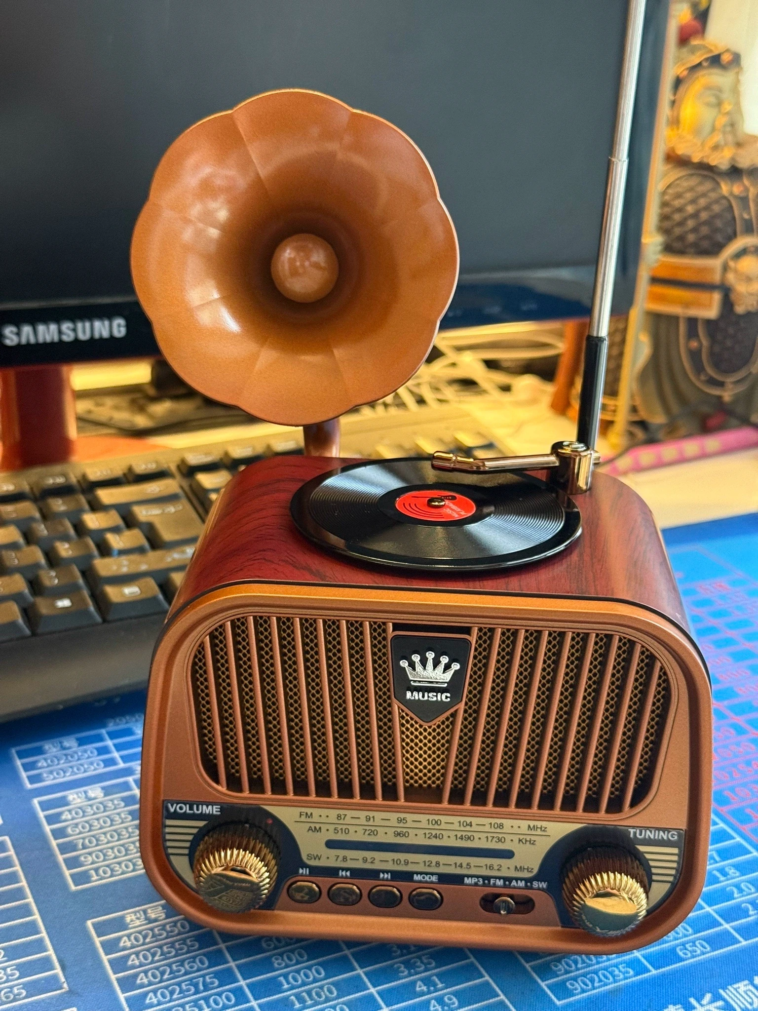 

Винтажный ретро Bluetooth-динамик, радиоклассический дизайн граммофона, BTV5.4, Hi-Fi аудио, 3-диапазонное радио, для домашнего декора и любителей музыки