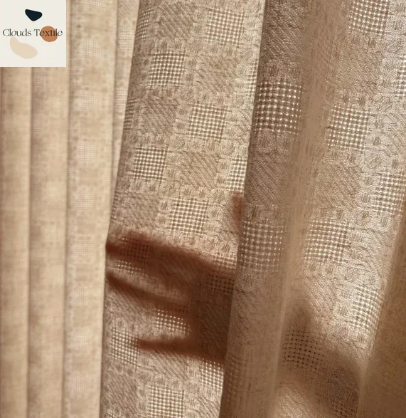 Custom Size Japanese Style Log Style Cotton Linen and Linen Transparent and Impervious Curtains for Living Dining Room Bedroom