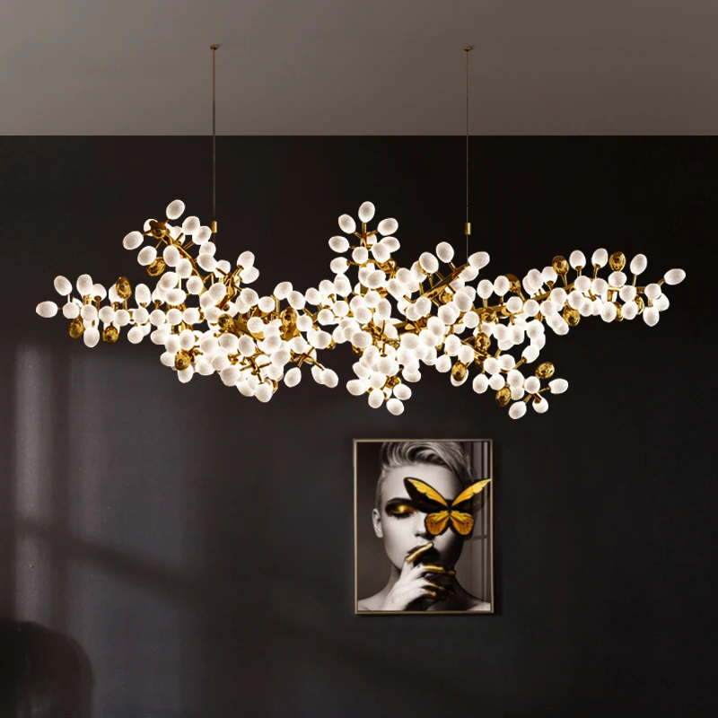 Nordic light luxury restaurant lamp villa grape lamp living room pendant lamp modern minimalist glass pendant lamp branch lamp