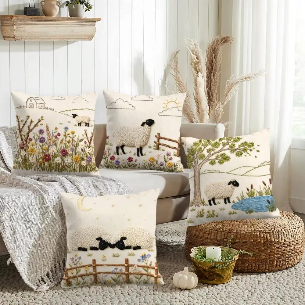 Pastoral Wool Sheep Cushion Cover Silky Short Plush Invisible Zipper Dustproof Sofa Pillow Case for Home Decor