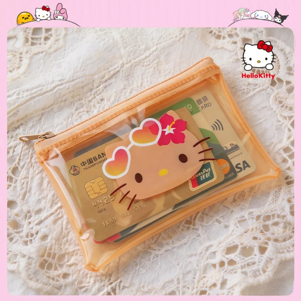 Carteira de PVC genuína Sanrio Hello Kitty, desenho animado KT Cat, transparente, à prova d'água, porta-cartões, bolsa de armazenamento portátil para viagem, presente para mulheres