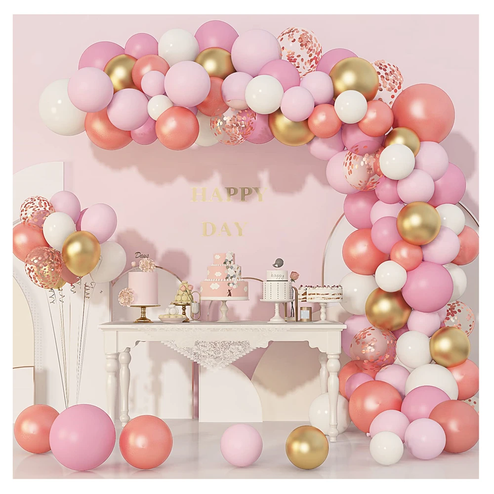 140Pcs Rose Gold Light Pink Confetti Balloons Garland Arch Kit Women Girls Birthday Baby Shower Party Wedding Decorations