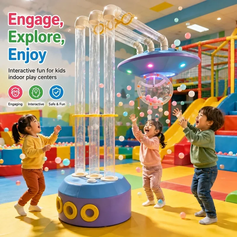 Custom Galaxy Space Theme Air Tube Ball Blowing Machine with Music Automatic Ball Blower for Playground Entertainment Center