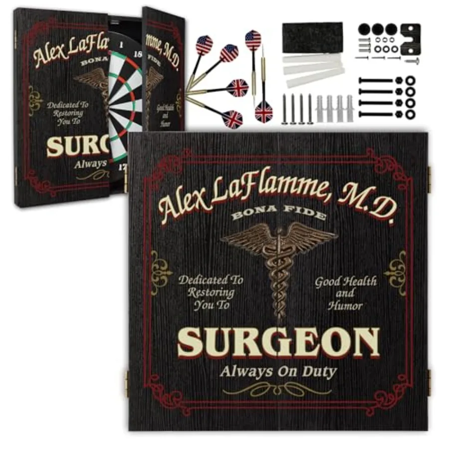 

Personalized Dart Board Cabinet Set with 6 Steel Tip Darts Paper Fibre Dartboard Chalk Eraser 21.5 x 21.5 x 2.75 Occupational M