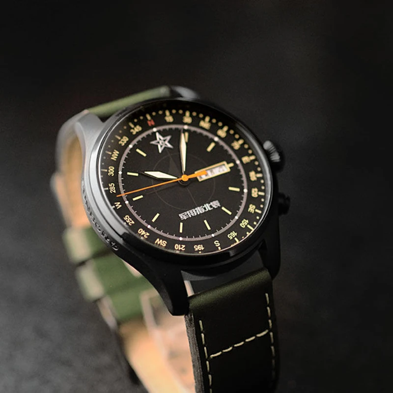 DUGARY compass Quartz Watch Pilot Military Fashion luminous waterproof Stainless 42mm brand business For Men Wristwatch