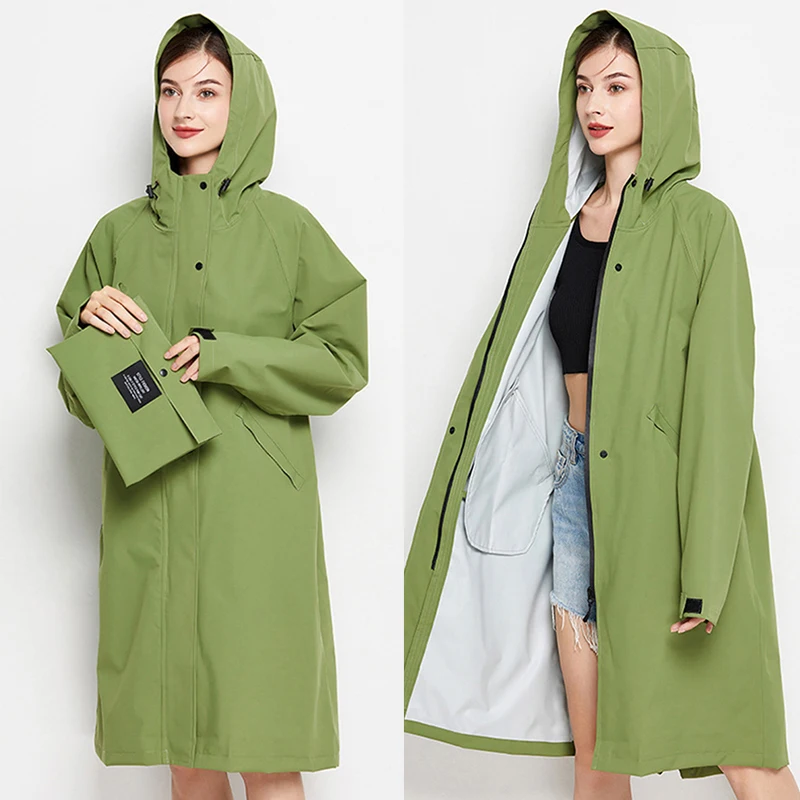 Lightweight Raincoat Women Waterproof Long Rain Coat Jacket Zip Pocket