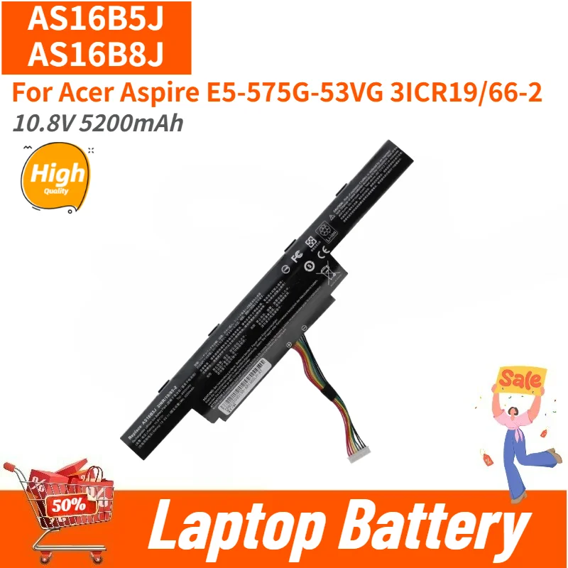 Laptop Battery 10.8V 5200mAh AS16B5J AS16B8J For Acer Aspire E5-575G-53VG 3ICR19/66-2 Replacement Battery Brand New High Quality