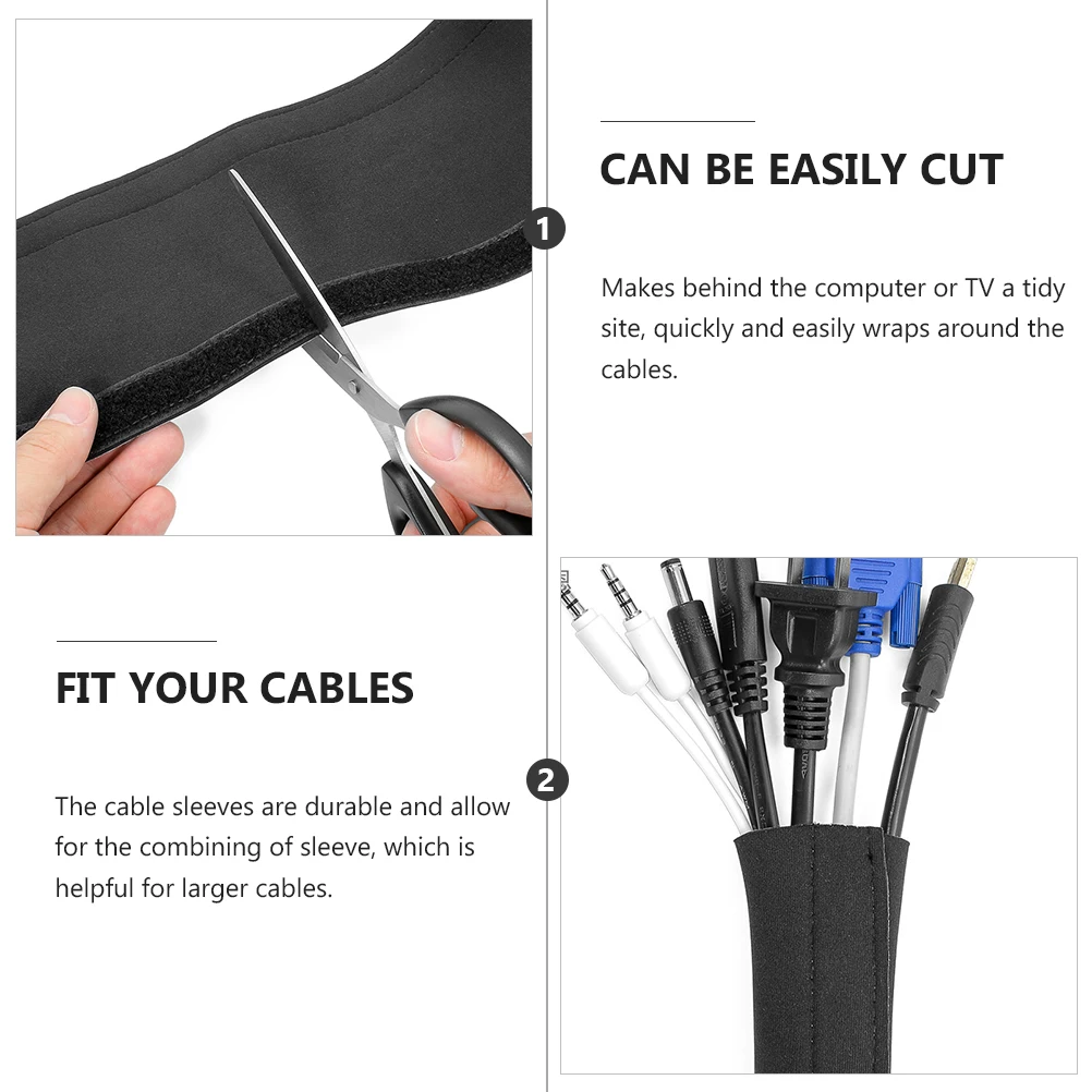 

2Pcs Cable Sleeve Neoprene Cuttable Cable Management Sleeve Cord Protector Wire Organizer Safe for Pets Children Computer