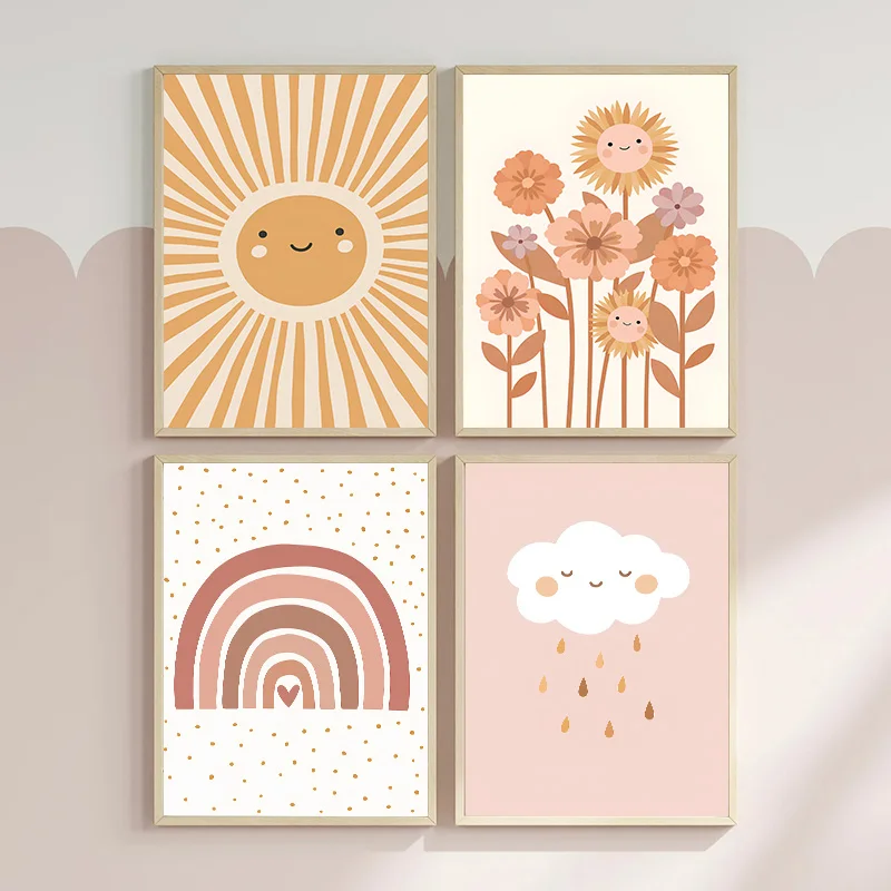 

Sun Flower Cloud Poster Cute Funny Wall Art Picture Children's Gift Canvas Print Painting Kids' Room Nursery Home Bedroom Decor