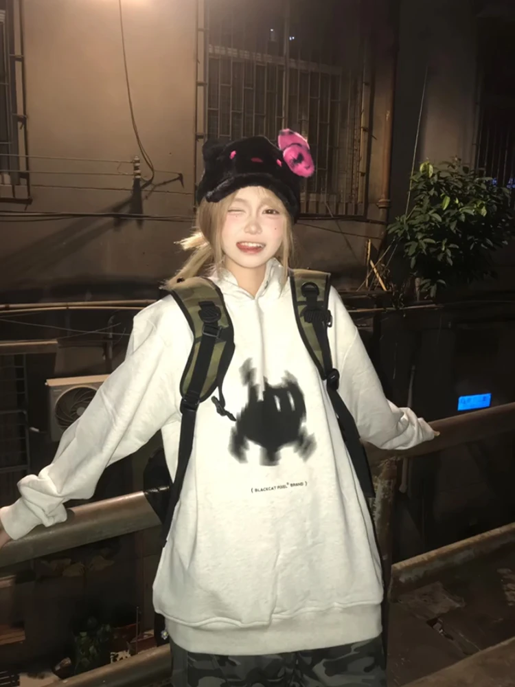 Felpa con cappuccio autunno inverno da donna vestibilità ampia comoda stampa Fce foderata Jaet per coppie streetwear