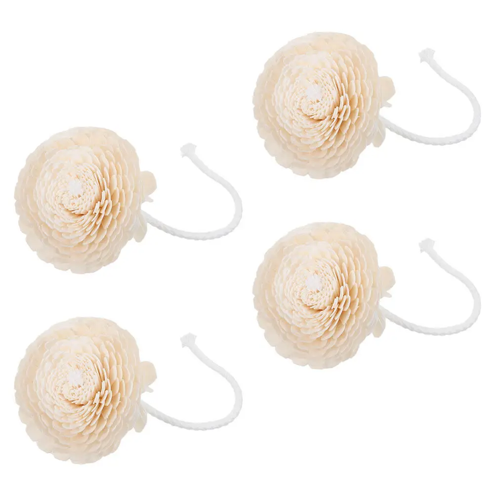 4Pcs Wood Flower Diffuser Cotton Rope Natural Aromatherapy Reed Flowers Essential Oil Diffuser Refill Replacement Home Office