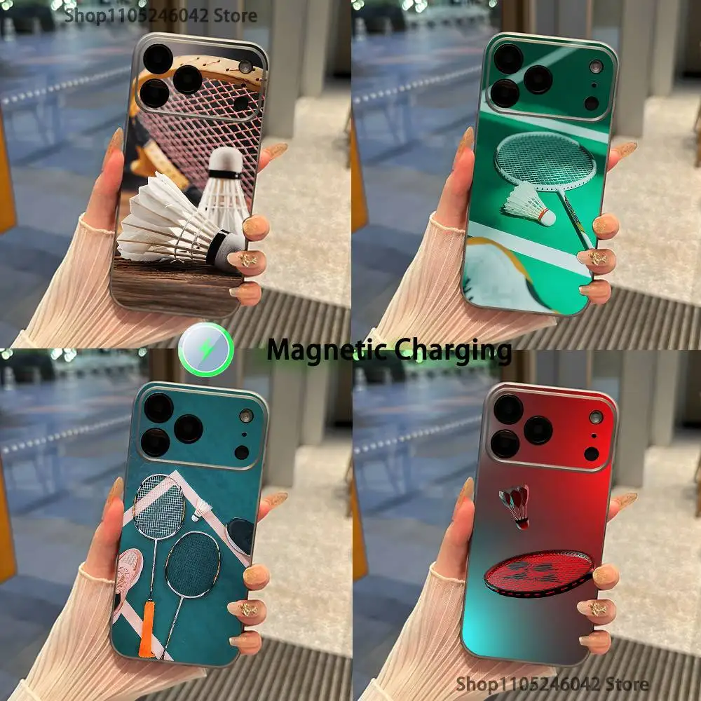 

Sport Badminton Cool Magnetic Wireless Charging Transparent gray Phone Case For iPhone 17,16,15,14,13,12,11,Pro,Max,Plus