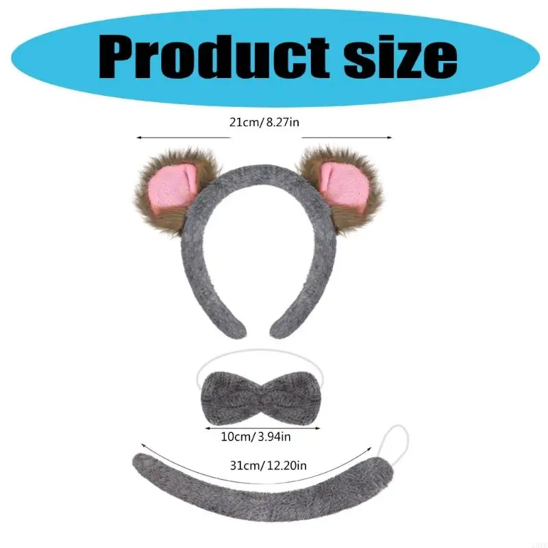 2025 Nieuwe 3 -stcs Koala -kostuumaccessoires Set, Koala Ears Hoofdbanden Koala Tail Bowtie Set voor Halloween Dekel