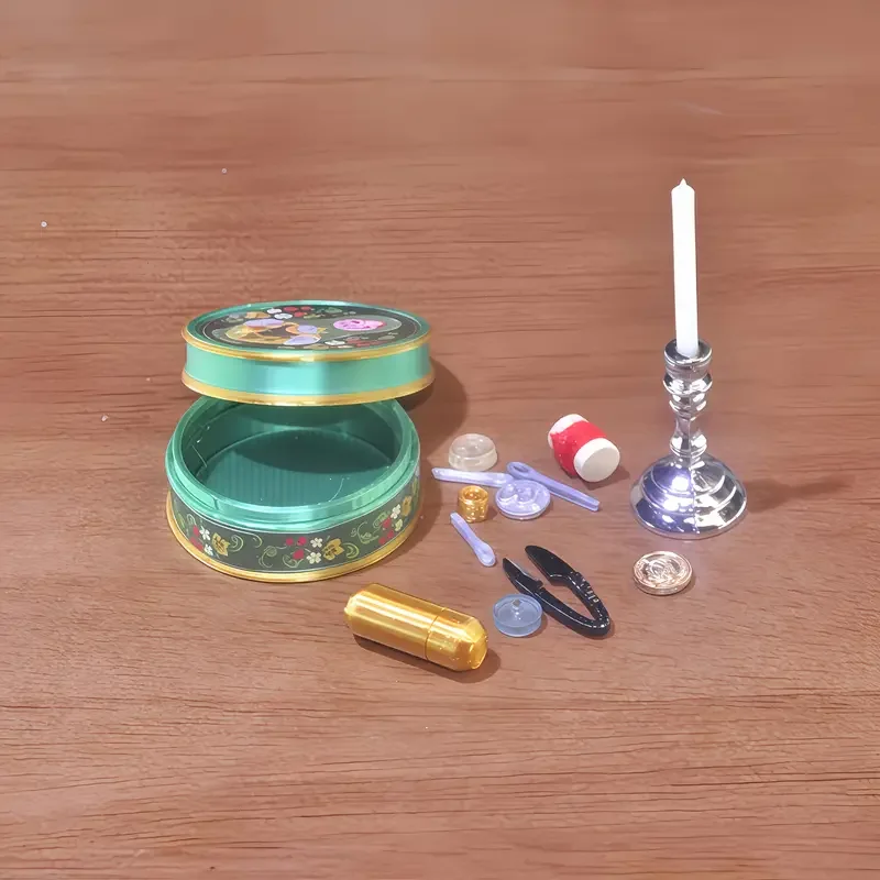 1:6 Scale Vintage Miniature Sewing Box And Candlestick Set Doll House Accessories Home Decor Toys for Adults Miniature Craft Art