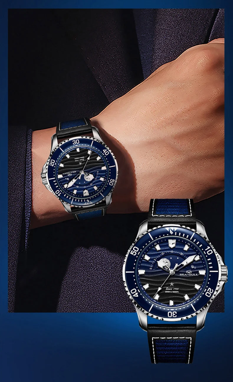 SEA-Gull Orologio Meccanico Uomo Ocean ST2500 - Automatico, Vetro Zaffiro, 20 Bar, 1083, Blu