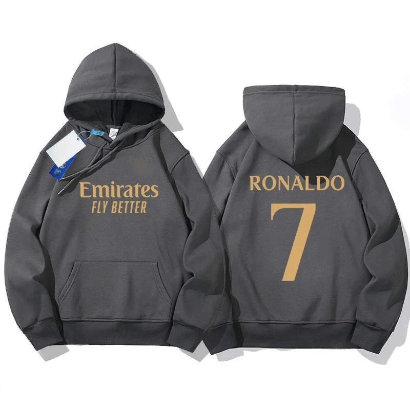 Barcelona Real Madrid C Luo7 Hooded Loose Casual Pullover Long Sleeved Hooded Sports Shirt Men\'s Youth Football Training Uniform