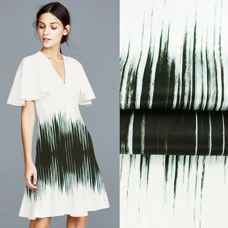 

135*130CM 19MM Ink Print Stretch Silk Satin Fabric Good for Summer Dress Skirt Shirt Pants DIY Sewing Material JH102