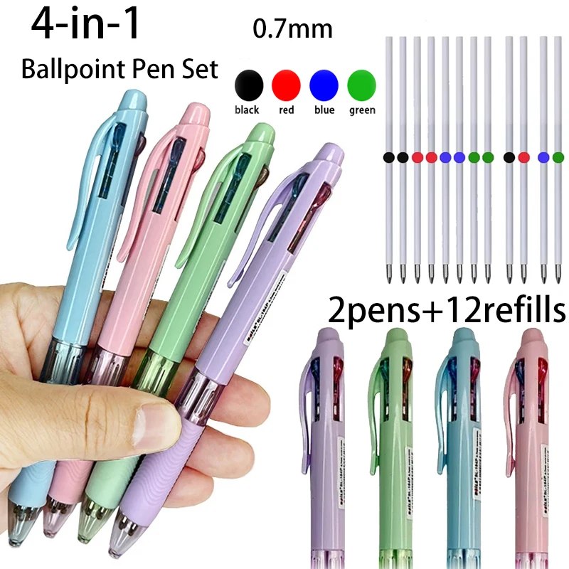 

14Pcs/set Creative 4 In 1 Multicolor Ballpoint Pens Set with 0.7mm 4Color Refills,Retractable Multifunction Pen Writing Supplies