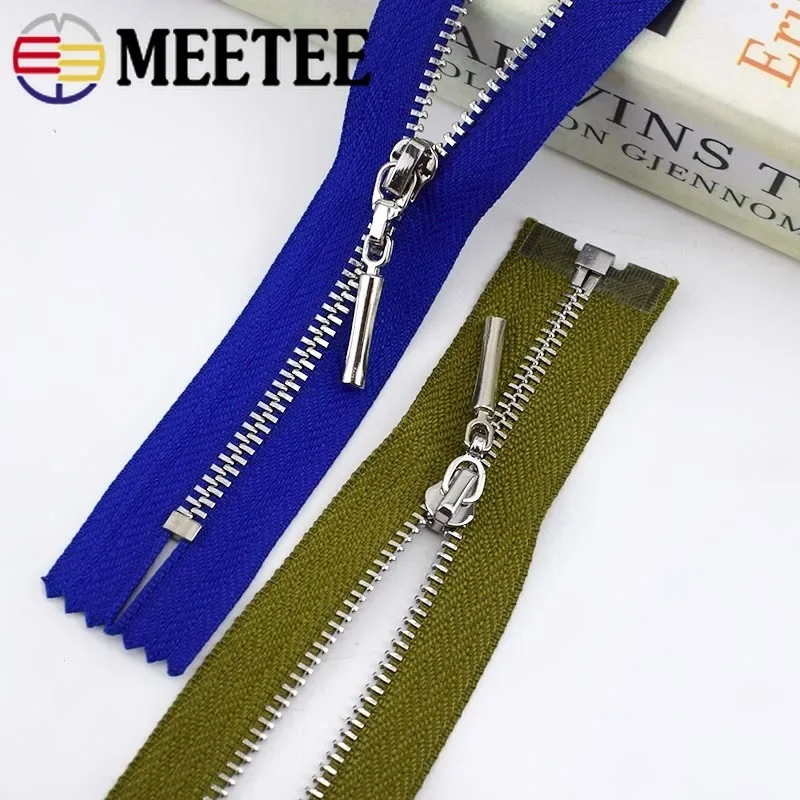 2/5Pcs 3# Metal Zipper Silver Teeth 15-70cm Zippers For Sewing Bags Garment Decor Zip Repair Kit DIY Clothing  Accessories