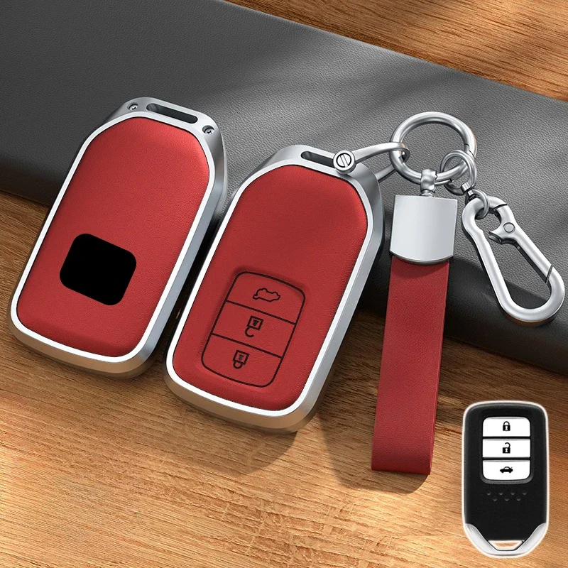 高品質のアルミニウム合金レザーケース,カーキーカバー,ホンダ用ホルダーバッグ,コードHR-V,シビックCR-V CR-V CR-Z