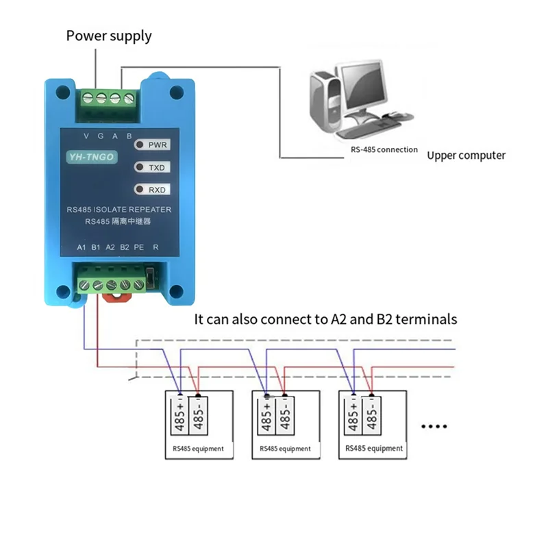 WORTHOWN-2X YH-TNGO 485 مكرر Hub 2-Port Rs485 وحدة عزل الاتصالات مكبر صوت أحادي