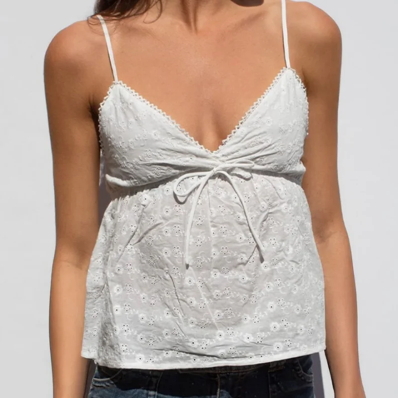 Women Y2K Floral Babydoll Cami Top Bow Tie Fairy Grunge Spaghetti Strap V Neck Peplum Shirt Lace Up Going Out Camisole