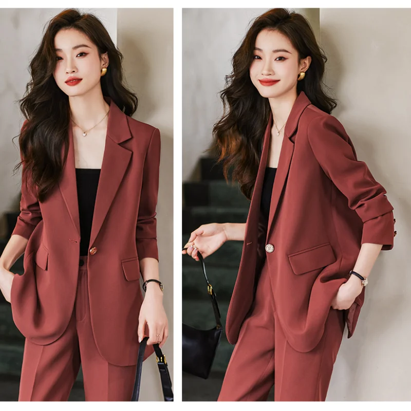 Set di Blazer coreano per le donne 2 pezzi 2023 autunno nuova moda elegante giacca a maniche lunghe pantalone ufficio Casual abbigliamento femminile