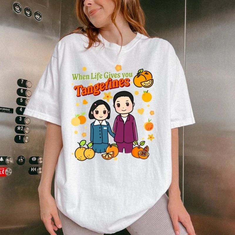 Cute Tangerine-Themed Unisex Tee T-shirt Korean Drama Kdrama Lover, Summer Outfits When Life Gives You Tangerines IU Park Bogum