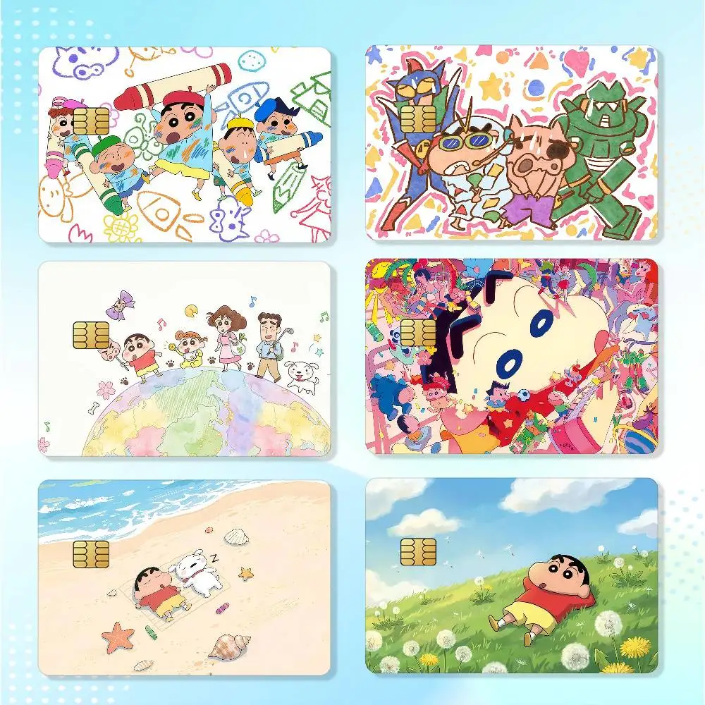 Anime C-Crayon S-Shin-Chan-s Funny Waterproof Card Stickers For Credit Cards Debit Cards And Transit Cards 4pcs