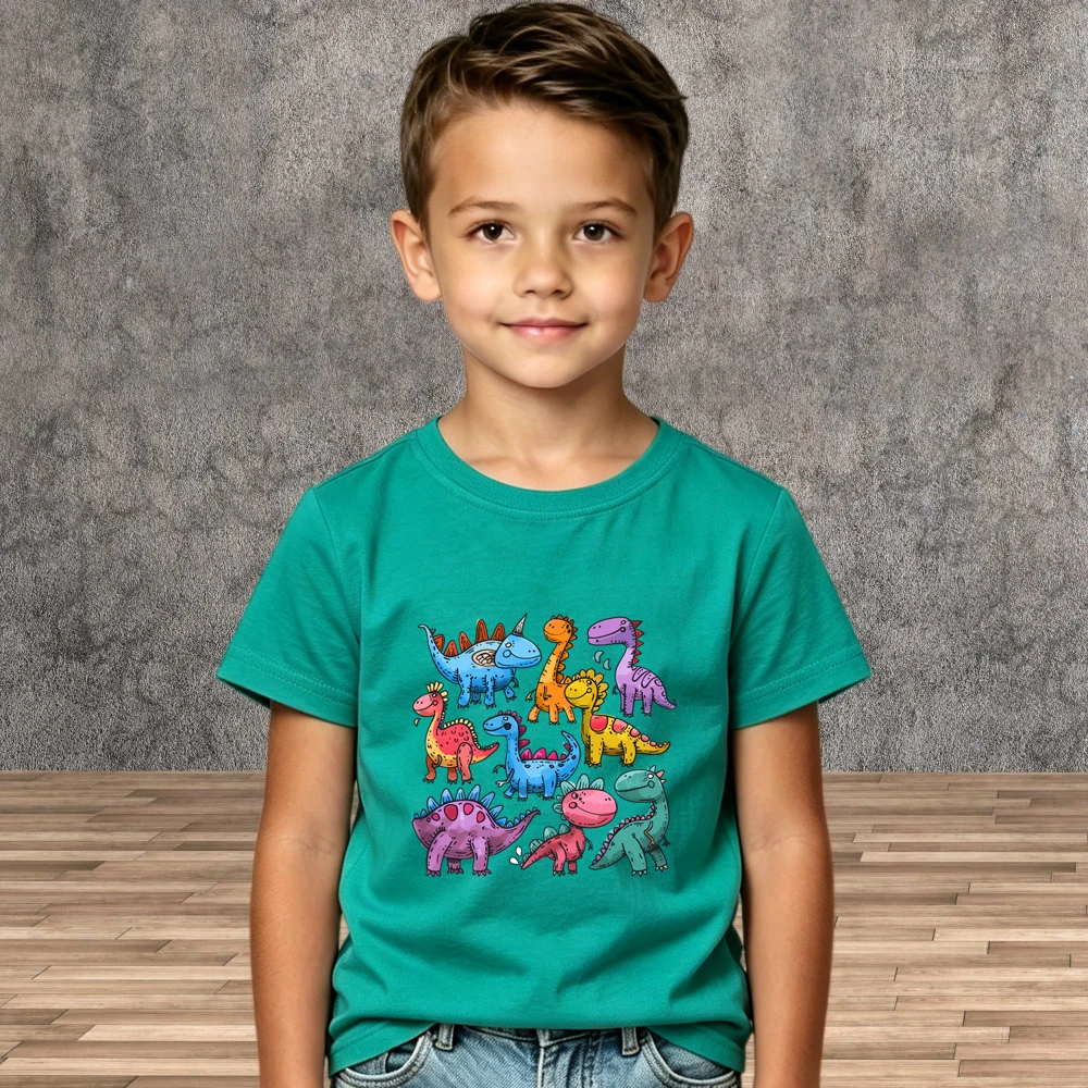 Summer Daily Boys Dinosaur Pattern T-shirt Children Casual Cotton Shirts
