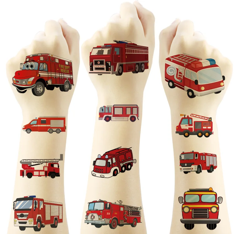1Pcs Cartoon Fire Truck Temporary Tattoo Stickers Funny Decorations Sticker Birthday Waterproof Tattoo For Party Gifts